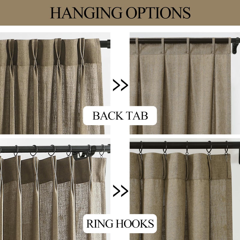 Vision Home Brown Pinch Pleated Semi Sheer Curtains Textured Linen Blended Light Filtering Window Curtains 108 inch for Living Room Bedroom Pinch Pleat Drapes with Hooks 2 Panels 9ft 40"" Wx108 L - Image 3